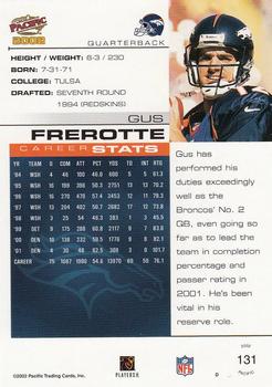 2002 Pacific #131 Gus Frerotte Back