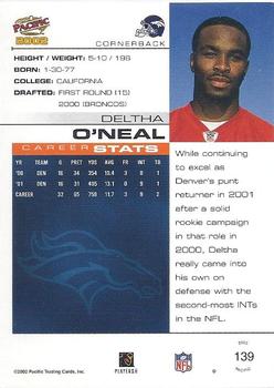 2002 Pacific #139 Deltha O'Neal Back