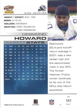 2002 Pacific #151 Desmond Howard Back
