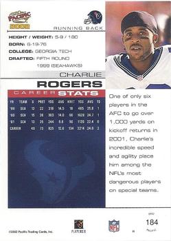 2002 Pacific #184 Charlie Rogers Back