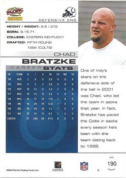 2002 Pacific #190 Chad Bratzke Back