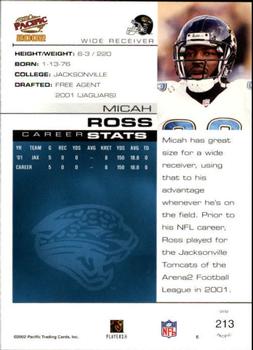 2002 Pacific #213 Micah Ross Back