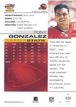2002 Pacific #220 Tony Gonzalez Back