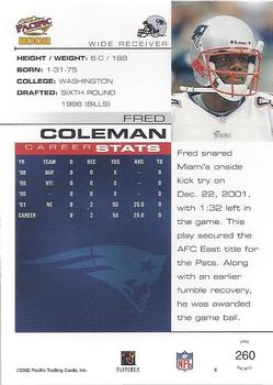 2002 Pacific #260 Fred Coleman Back