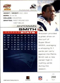 2002 Pacific #268 Antowain Smith Back