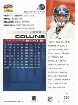 2002 Pacific #286 Kerry Collins Back