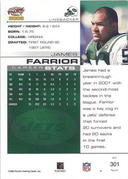 2002 Pacific #301 James Farrior Back