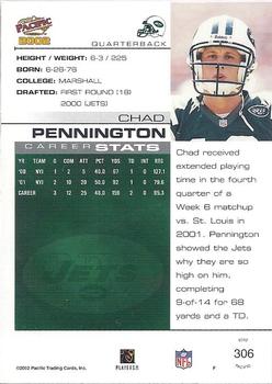2002 Pacific #306 Chad Pennington Back