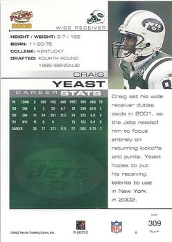 2002 Pacific #309 Craig Yeast Back