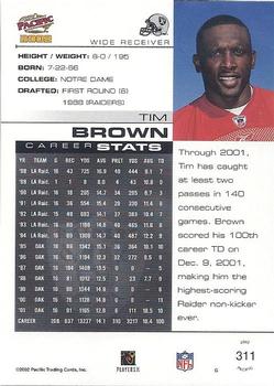 2002 Pacific #311 Tim Brown Back