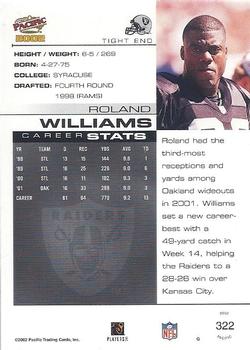 2002 Pacific #322 Roland Williams Back