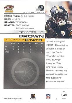 2002 Pacific #340 Demetrius Brown Back