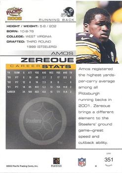 2002 Pacific #351 Amos Zereoue Back