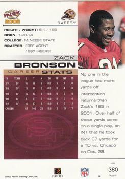 2002 Pacific #380 Zack Bronson Back