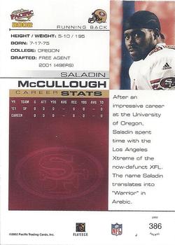 2002 Pacific #386 Saladin McCullough Back