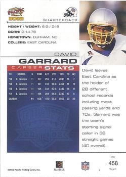 2002 Pacific #458 David Garrard Back