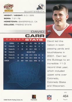 2002 Pacific #464 David Carr Back