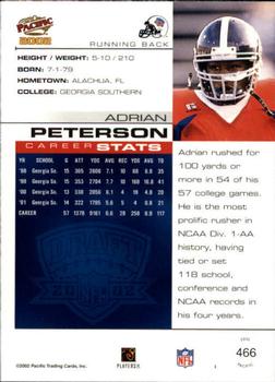 2002 Pacific #466 Adrian Peterson Back