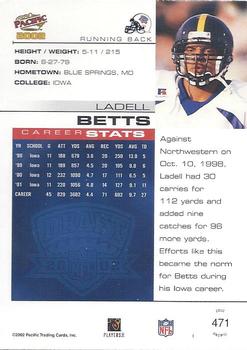 2002 Pacific #471 Ladell Betts Back