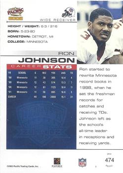 2002 Pacific #474 Ron Johnson Back
