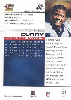 2002 Pacific #478 Ronald Curry Back