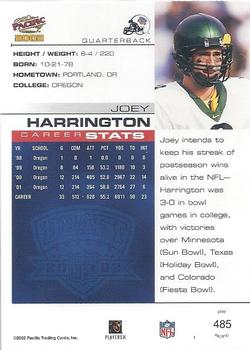 2002 Pacific #485 Joey Harrington Back
