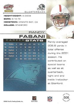 2002 Pacific #506 Randy Fasani Back