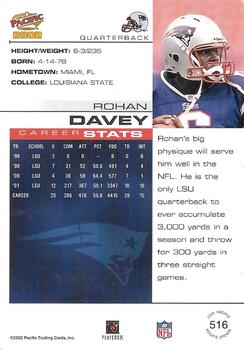 2002 Pacific #516 Rohan Davey Back