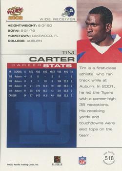 2002 Pacific #518 Tim Carter Back