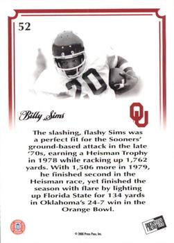 2008 Press Pass Legends Bowl Edition #52 Billy Sims Back