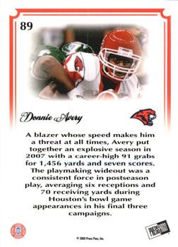 2008 Press Pass Legends Bowl Edition #89 Donnie Avery Back