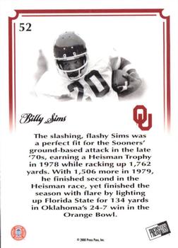 2008 Press Pass Legends Bowl Edition - 10 Yard Line Holofoil #52 Billy Sims Back