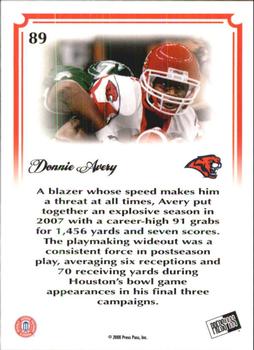 2008 Press Pass Legends Bowl Edition - 15 Yard Line Blue #89 Donnie Avery Back