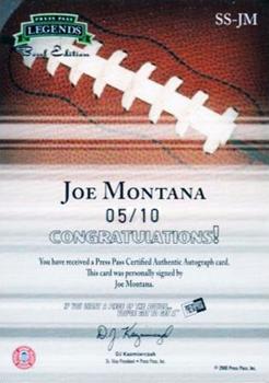 2008 Press Pass Legends Bowl Edition - Semester Signatures Emerald #SS-JM Joe Montana Back
