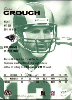 2002 Pacific Adrenaline #227 Eric Crouch Back