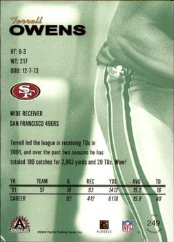2002 Pacific Adrenaline #249 Terrell Owens Back