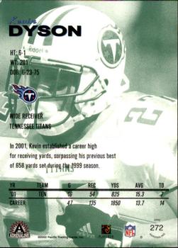 2002 Pacific Adrenaline #272 Kevin Dyson Back
