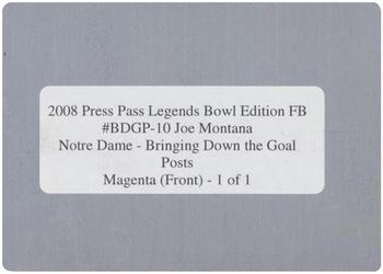 2008 Press Pass Legends Bowl Edition - Bringing Down the Goal Posts Printing Plates Magenta #BDGP-10 Joe Montana Back