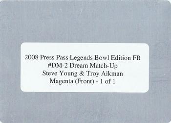 2008 Press Pass Legends Bowl Edition - Dream Matchup Printing Plates Magenta #DM-2 Steve Young / Troy Aikman Back