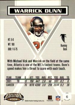 2002 Pacific Exclusive #6 Warrick Dunn Back