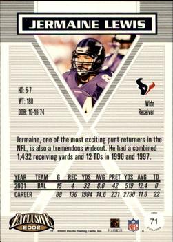 2002 Pacific Exclusive #71 Jermaine Lewis Back