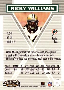 2002 Pacific Exclusive #92 Ricky Williams Back