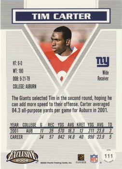 2002 Pacific Exclusive #111 Tim Carter Back