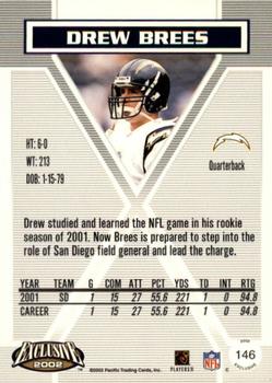 2002 Pacific Exclusive #146 Drew Brees Back