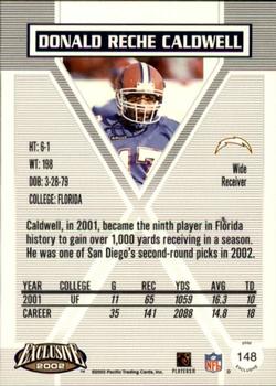 2002 Pacific Exclusive #148 Reche Caldwell Back