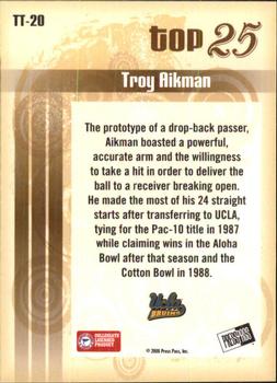 2008 Press Pass Legends Bowl Edition - Top 25 #TT-20 Troy Aikman Back