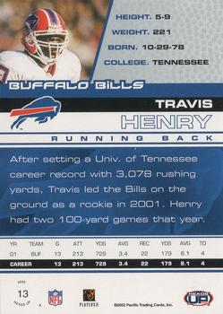 2002 Pacific Heads Up #13 Travis Henry Back