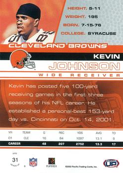 2002 Pacific Heads Up #31 Kevin Johnson Back