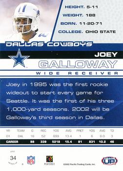 2002 Pacific Heads Up #34 Joey Galloway Back