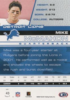 2002 Pacific Heads Up #43 Mike McMahon Back
